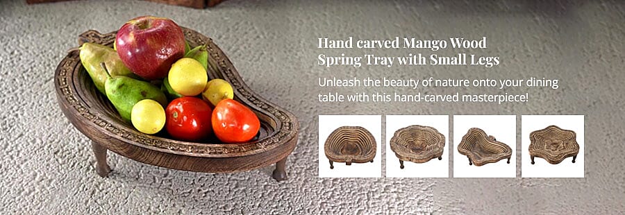 Hand carved Mango Wood Spring Tray with Small Legs Banner