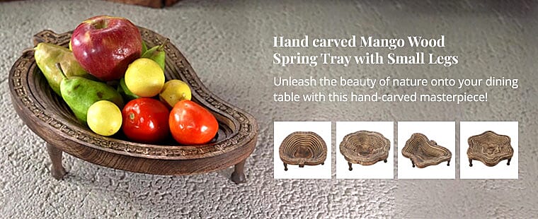 Hand carved Mango Wood Spring Tray with Small Legs  Banner