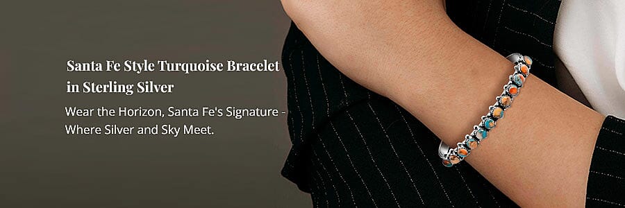 Santa Fe Style Turquoise Bracelet in Sterling Silver Banner