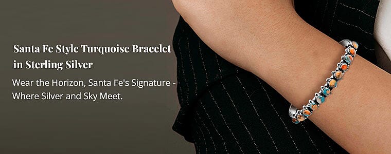 Santa Fe Style Turquoise Bracelet in Sterling Silver Banner