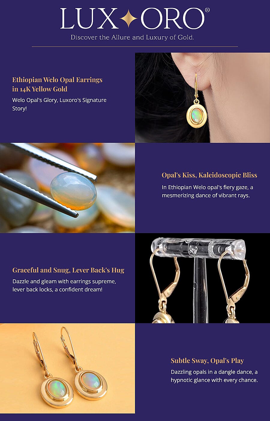 Luxoro Premium Ethiopian Welo Opal Earrings in 14K Yellow Gold Banner