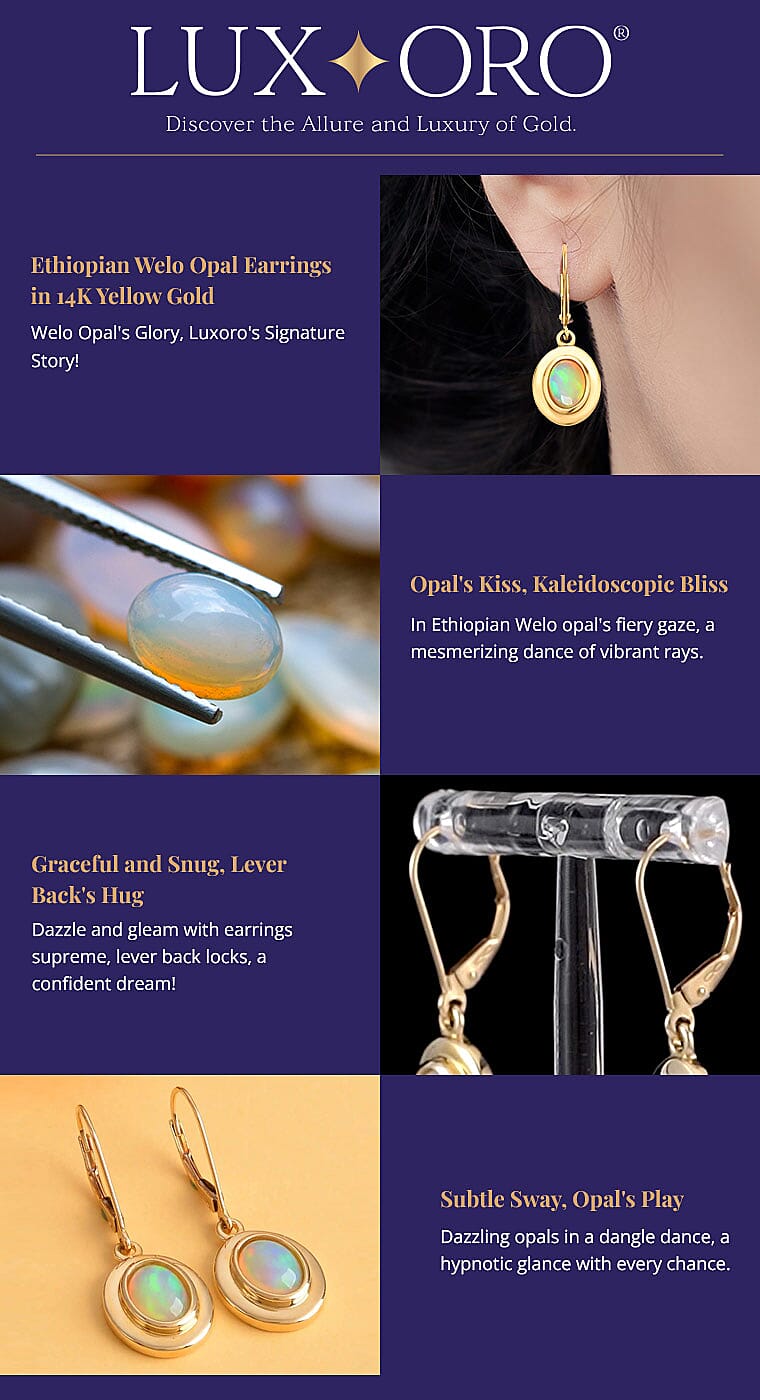 Luxoro Premium Ethiopian Welo Opal Earrings in 14K Yellow Gold Banner