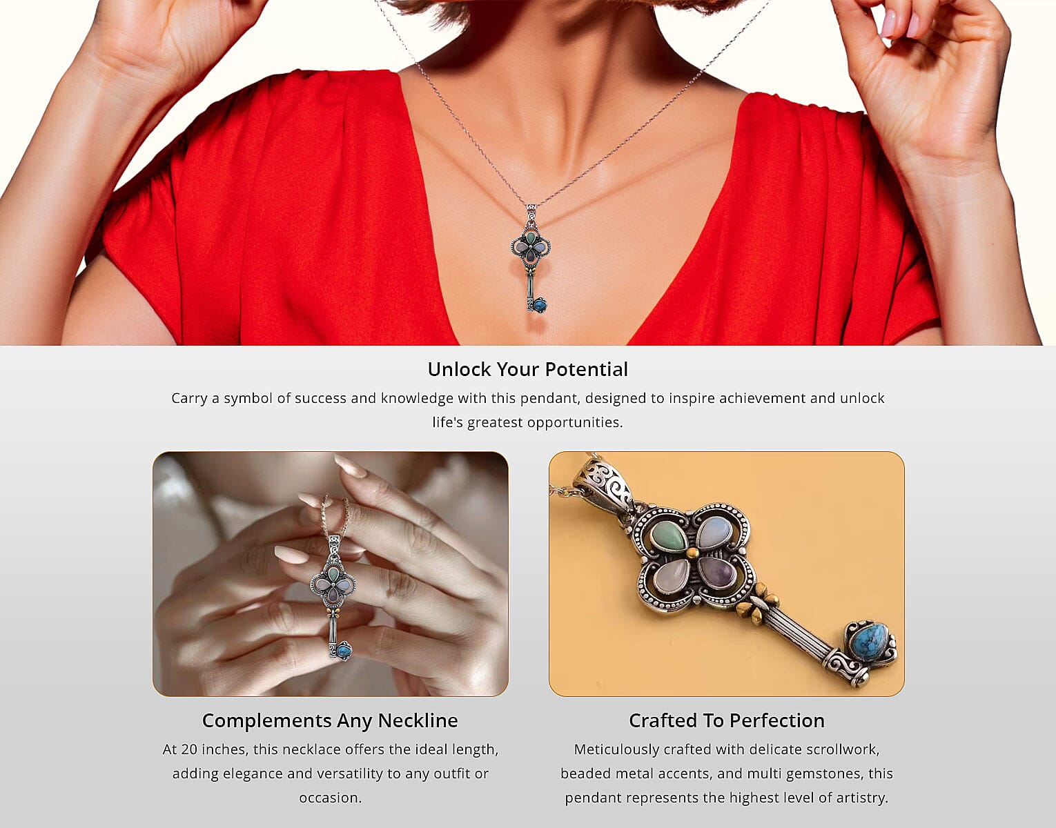 Multi Gemstone 2.50 ctw Key Pendant Necklace in ION Plated Yellow Gold and Stainless Steel Banner