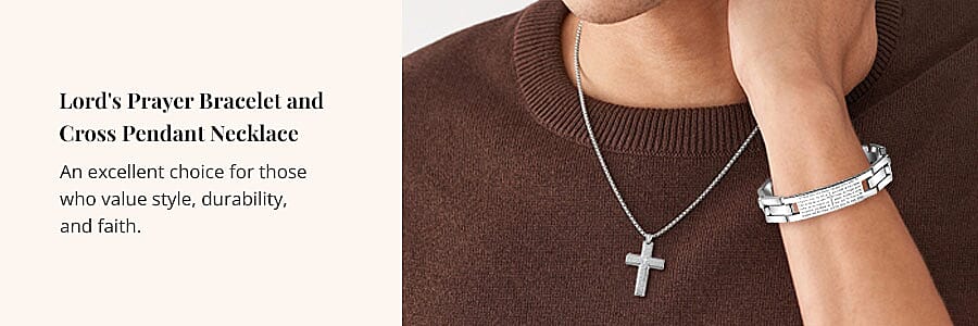 Lord's Prayer Bracelet and Cross Pendant Necklace Banner