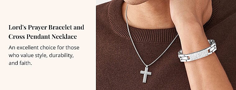 Lord's Prayer Bracelet and Cross Pendant Necklace Banner