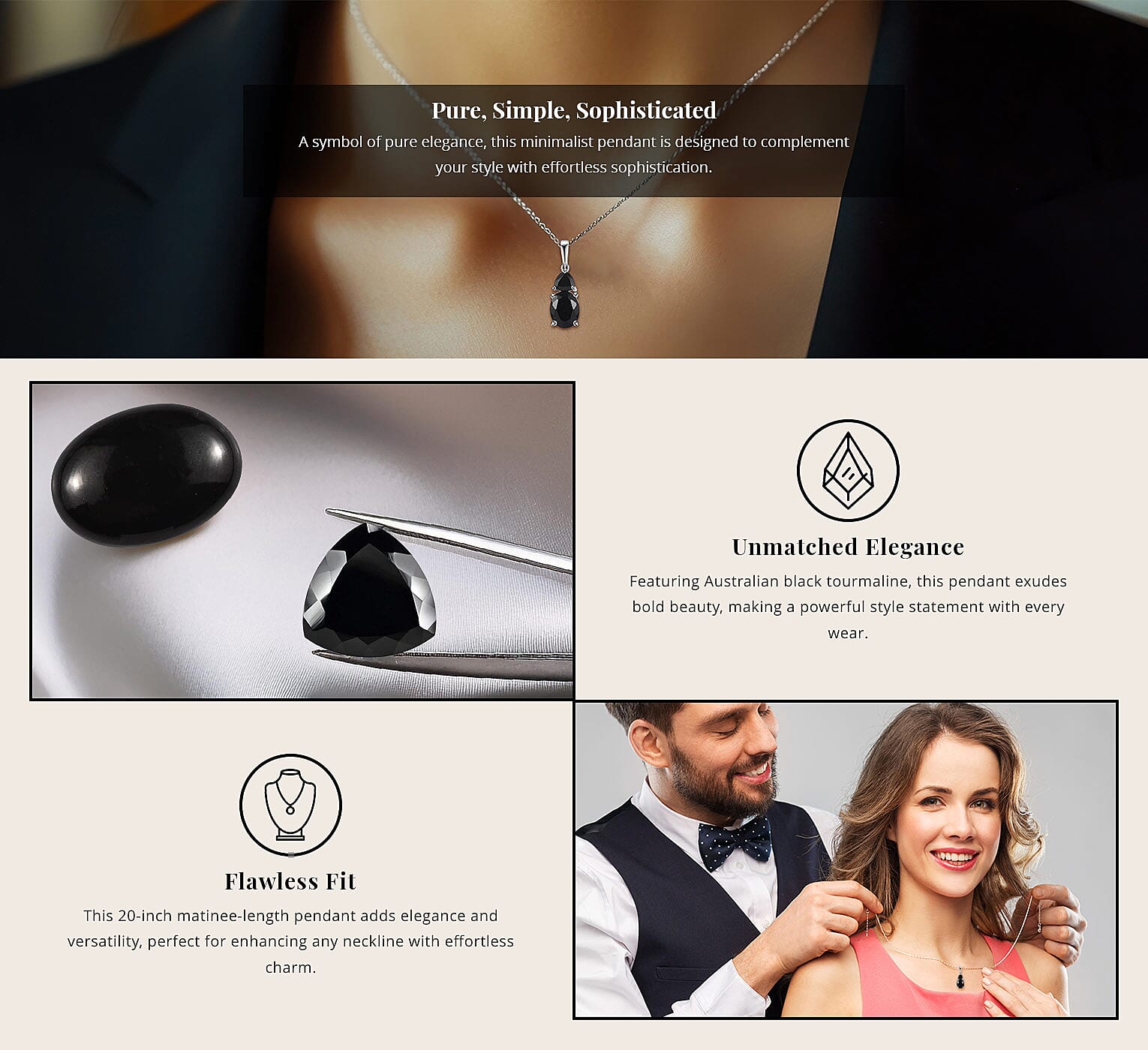 Australian Black Tourmaline and Thai Black Spinel Pendant Necklace Banner