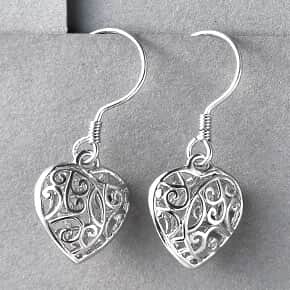 Openwork Drop Dangle Earrings in 14K Rose Gold Plated Sterling Silver, Filigree Heart Earrings, Dangle Silver Earrings for Women , Shop LC