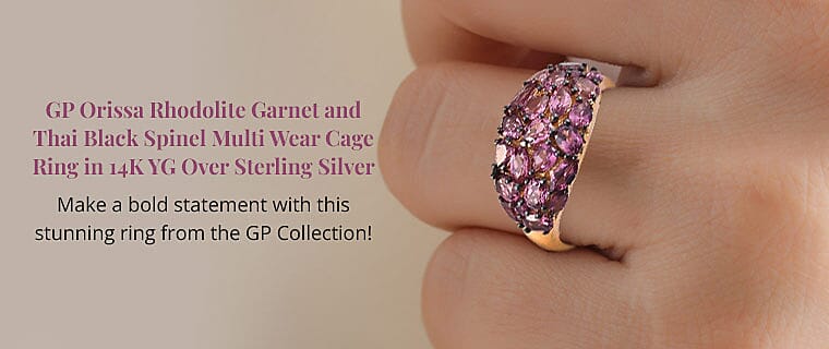 GP Orissa Rhodolite Garnet and Thai Black Spinel Multi Wear Cage Ring Banner