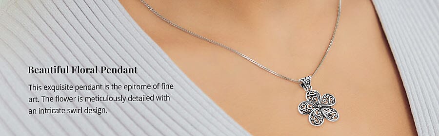 Sterling Silver Swirl Flower Pendant Banner