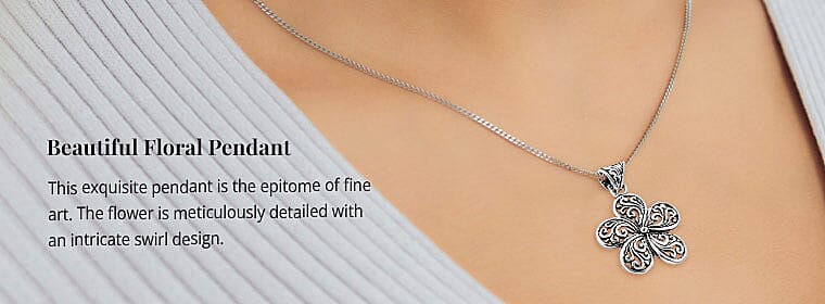 Sterling Silver Swirl Flower Pendant Banner