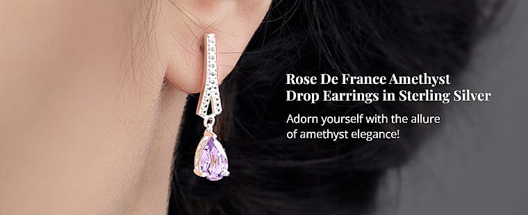 Rose De France Amethyst Drop Earrings Banner