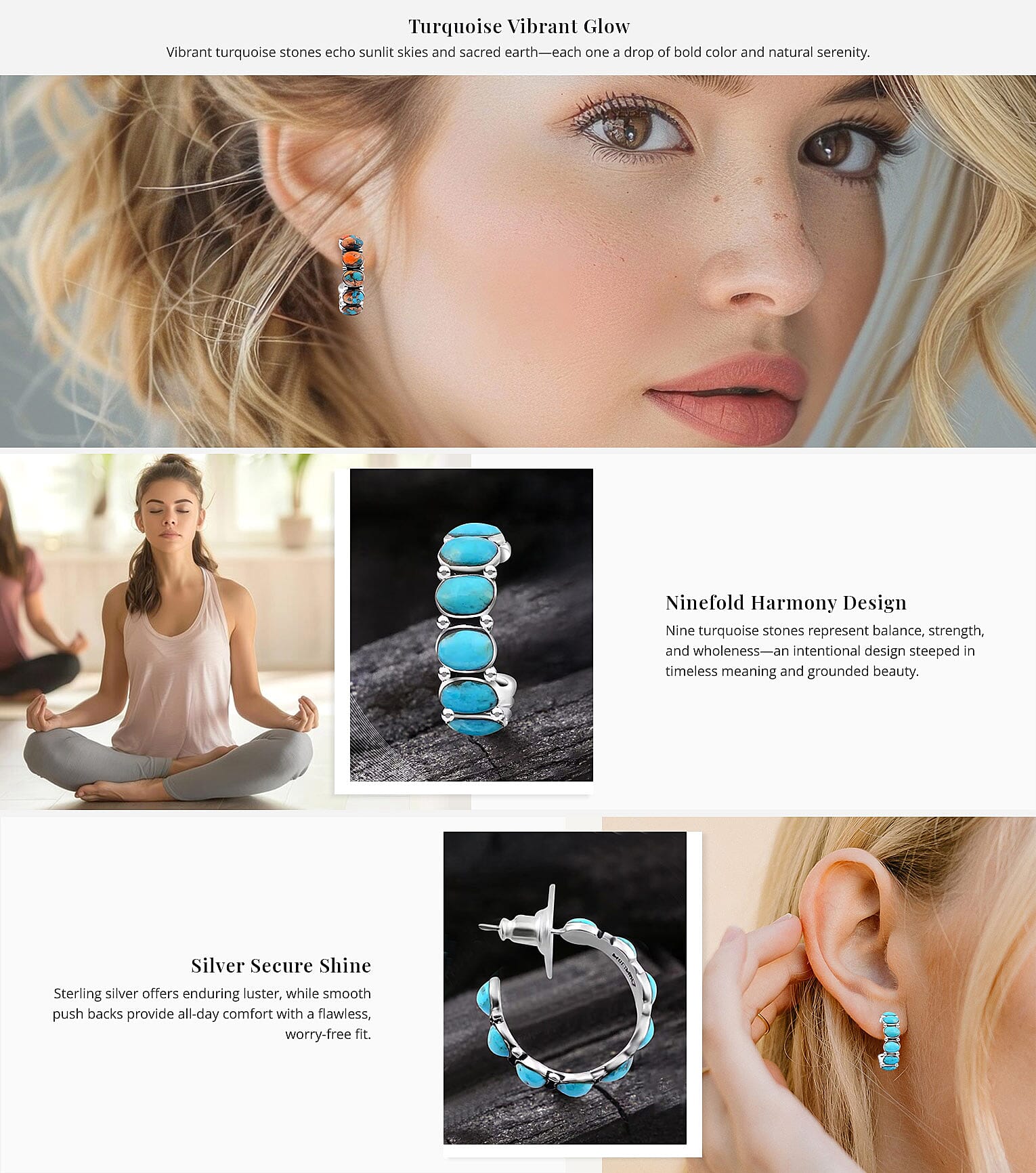 Santa Fe Style Kingman Turquoise 3.75 ctw Half Hoop Earrings Banner