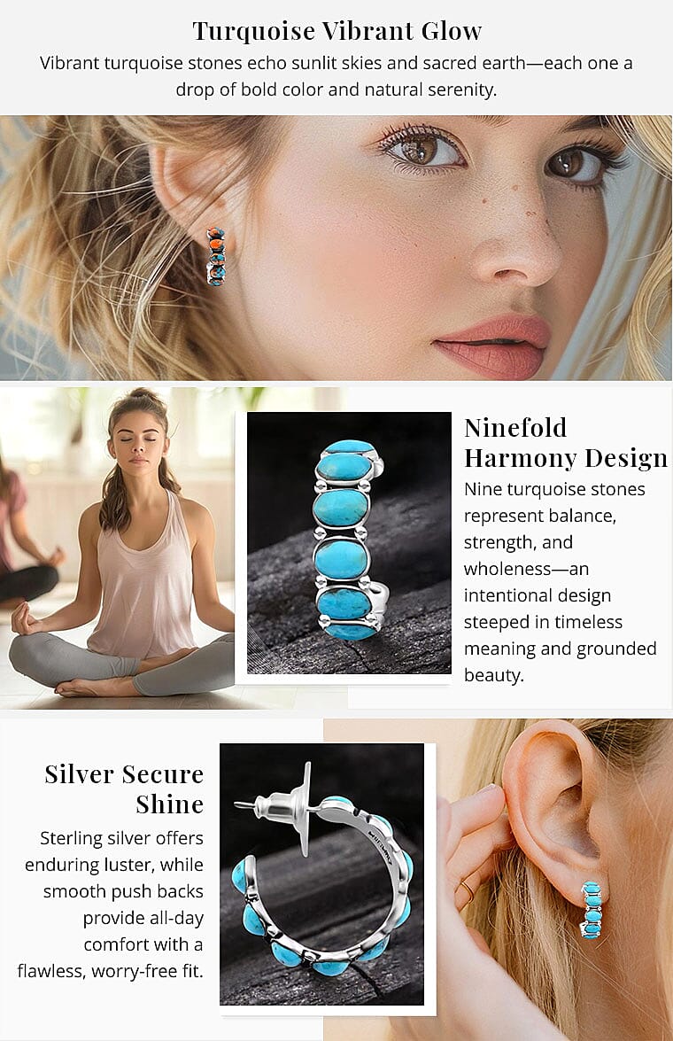 Santa Fe Style Kingman Turquoise 3.75 ctw Half Hoop Earrings Banner