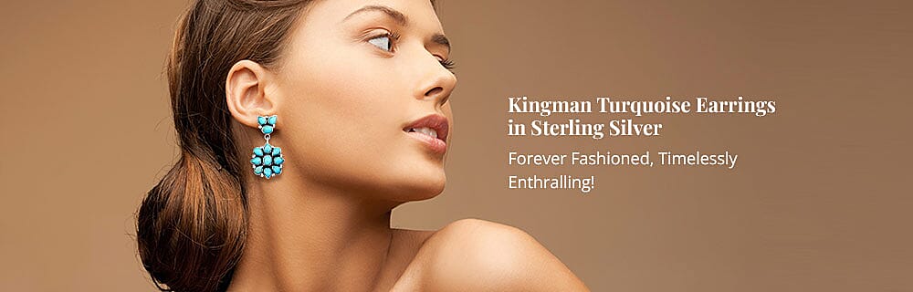 Santa Fe Style Kingman Turquoise Earrings in Sterling Silver Banner