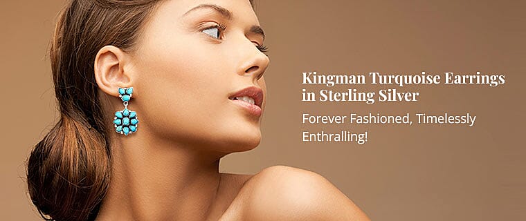 Santa Fe Style Kingman Turquoise Earrings in Sterling Silver Banner