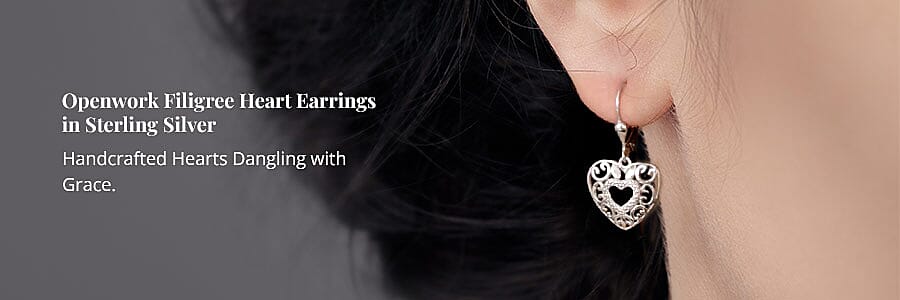 Openwork Filigree Heart Earrings in Sterling Silver Banner