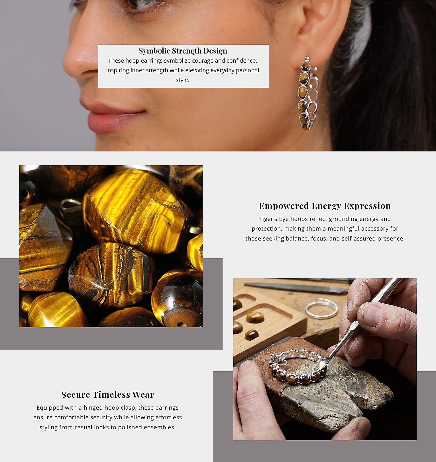 Karis Tiger's Eye 7.35 ctw Hoop Earrings in Platinum Bond Banner