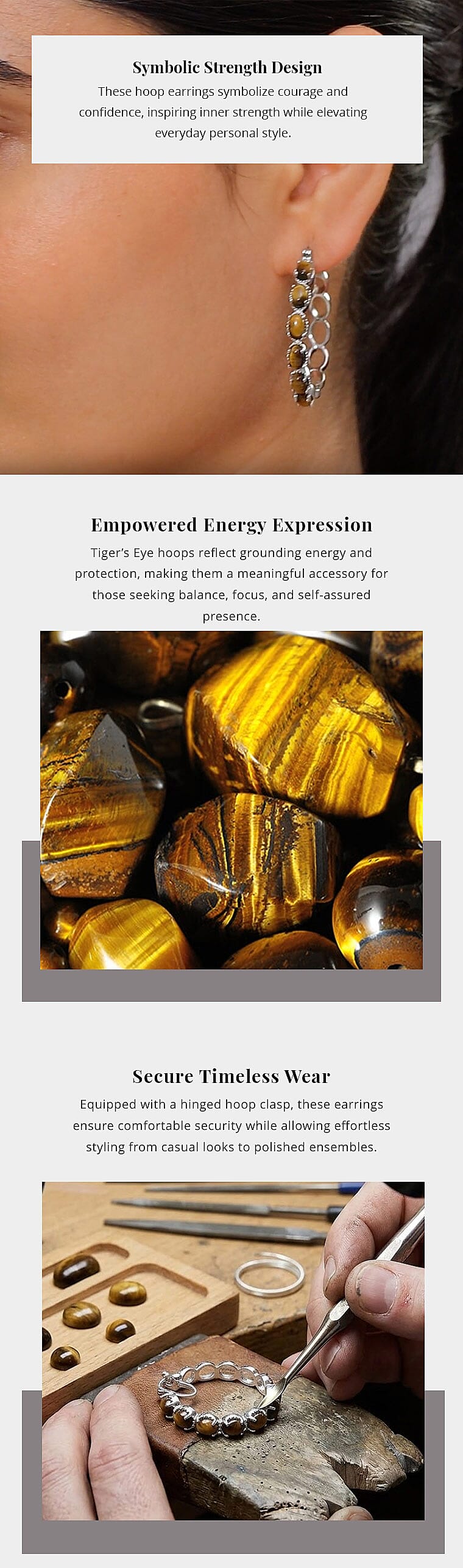 Karis Tiger's Eye 7.35 ctw Hoop Earrings in Platinum Bond Banner