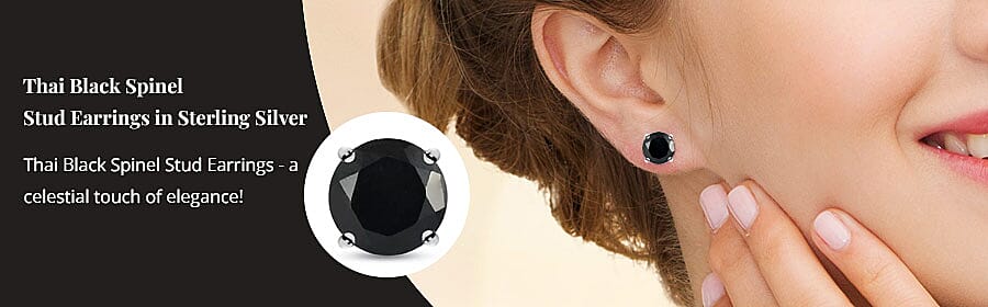 Thai Black Spinel Stud Earrings in Sterling Silver Banner