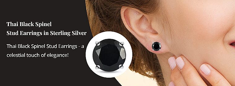 Thai Black Spinel Stud Earrings in Sterling Silver Banner