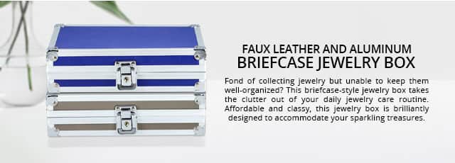 Gray Faux Leather Aluminium Briefcase Jewelry Organizer Box Storage Lock Key 