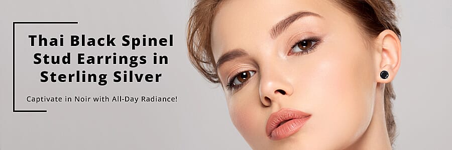 Thai Black Spinel Stud Earrings in Sterling Silver  Banner
