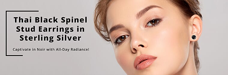 Thai Black Spinel Stud Earrings in Sterling Silver Banner