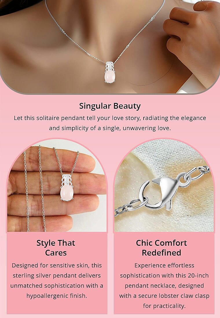 Galilea Rose Quartz Pendant in Sterling Silver with Stainless Steel Necklace Banner