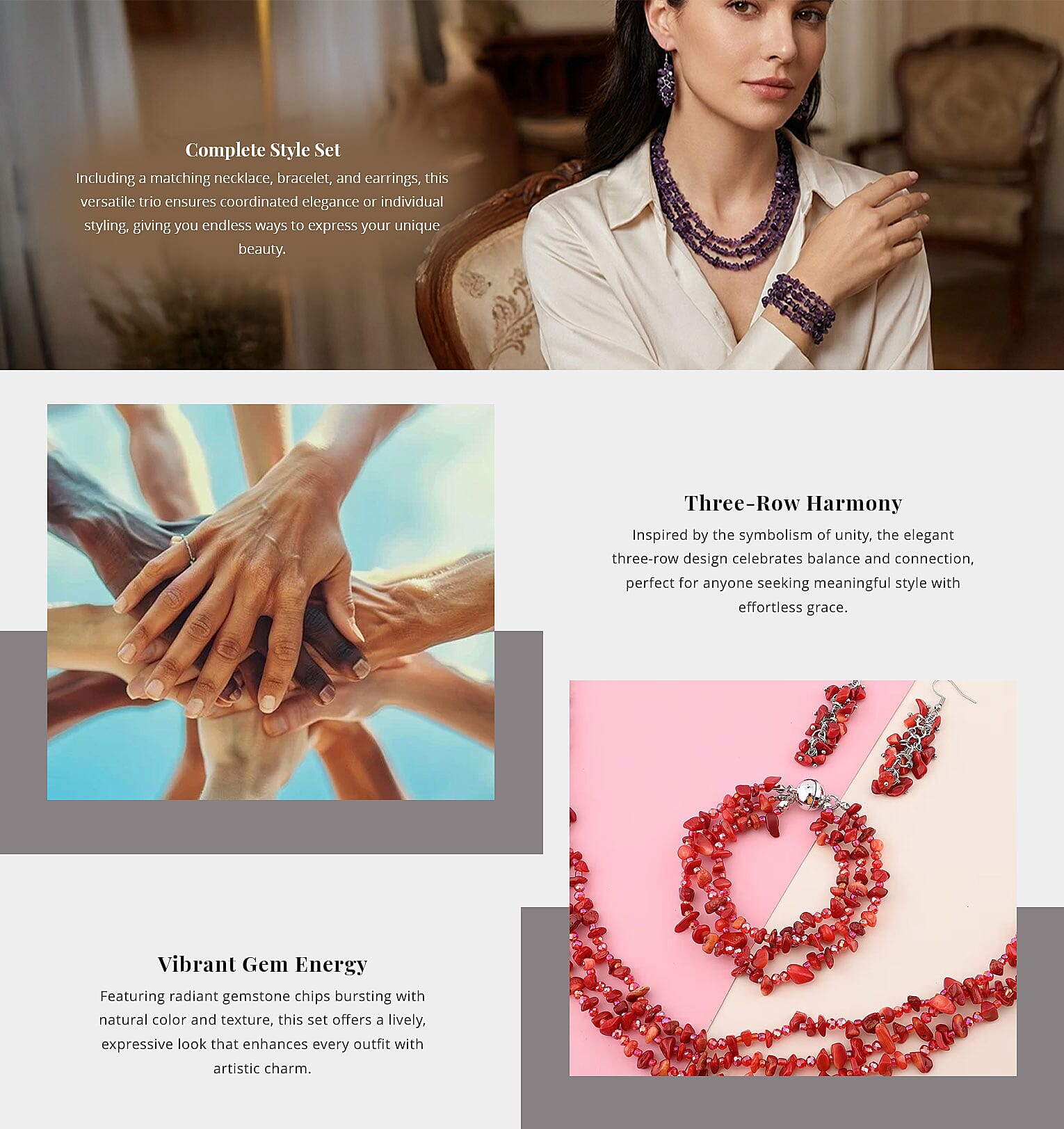 Multi Wear Amethyst, Seed Beaded Earrings, Triple Strand Magnetic Clasp Bracelet (8 In) and Necklace (20.00 In) in Silvertone 466.50 ctw Banner