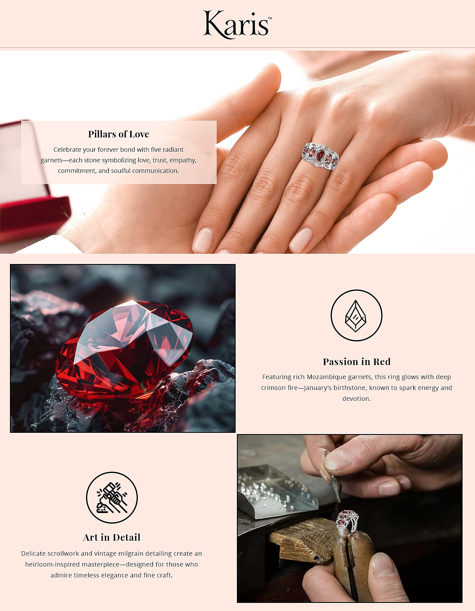 Karis Mozambique Garnet 1.50 ctw Ring in Platinum Bond, Five Stone Ring For Women Banner