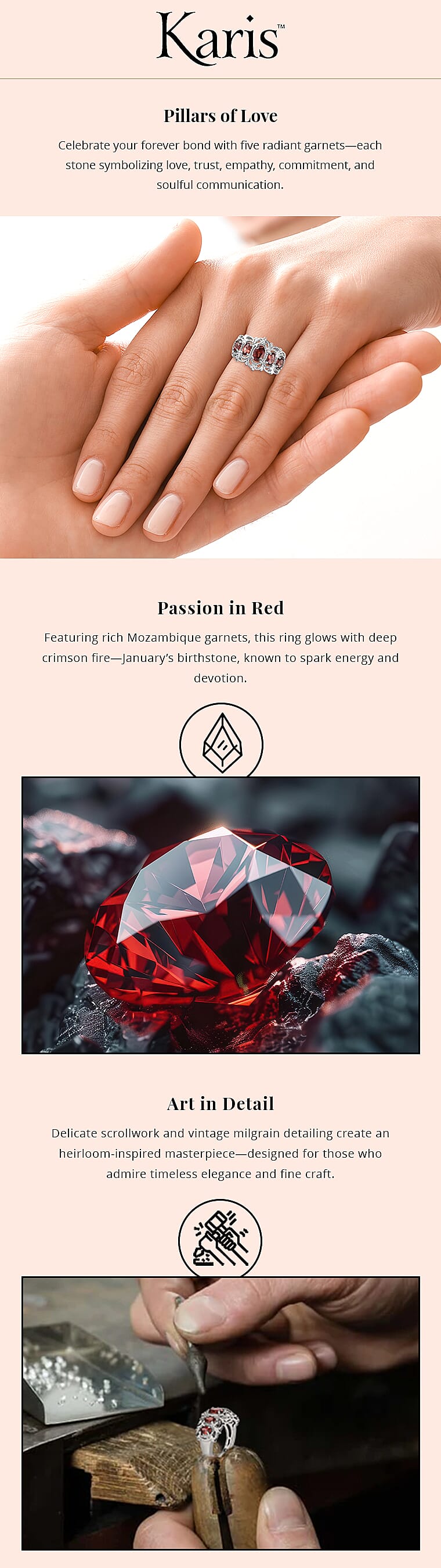 Karis Mozambique Garnet 1.50 ctw Ring in Platinum Bond, Five Stone Ring For Women Banner