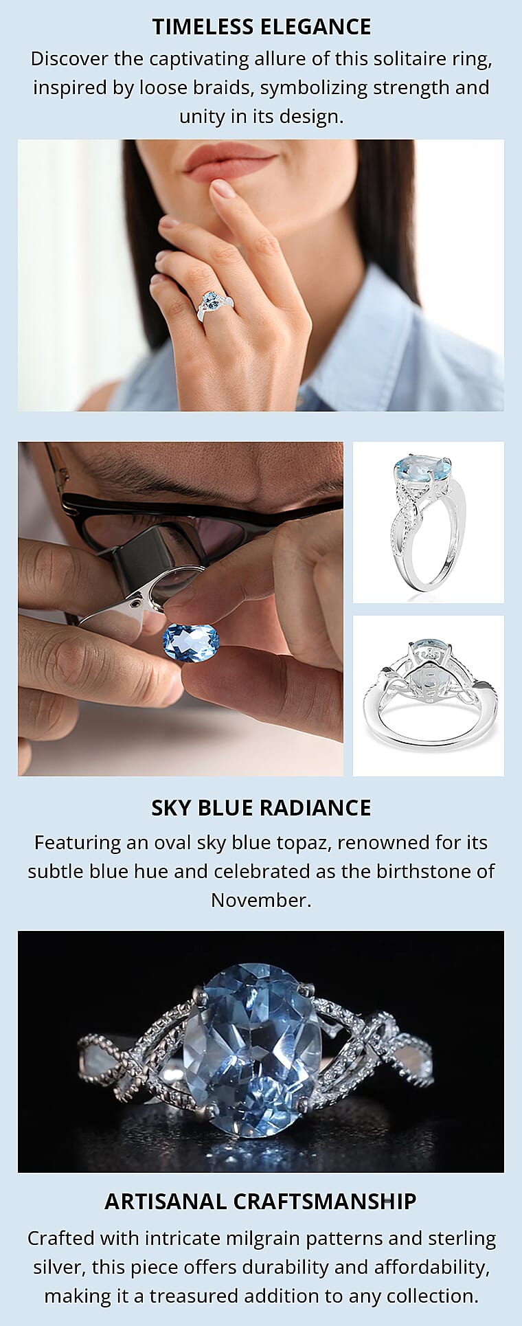 Sky Blue Topaz Loose Braid Solitaire Ring in Sterling SilverBanner
