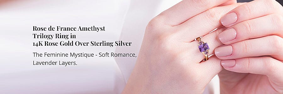 Amethyst Trilogy Ring in 14K Rose Gold Over Sterling Silver Banner
