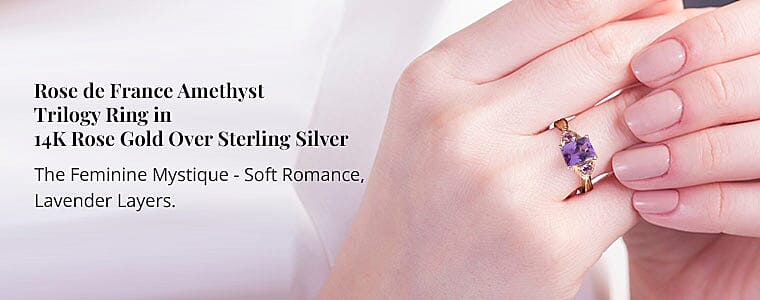 Amethyst Trilogy Ring in 14K Rose Gold Over Sterling Silver Banner