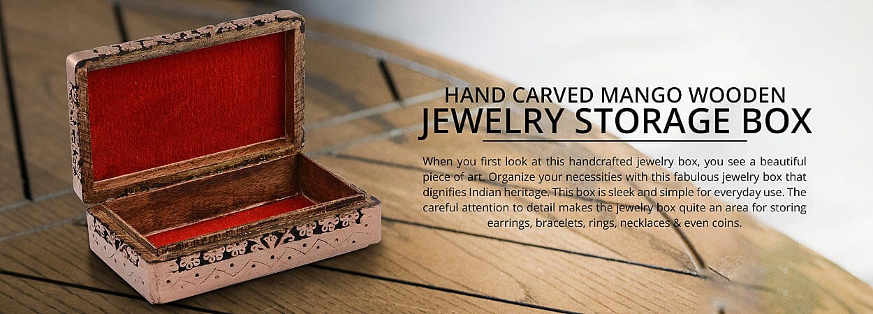 Hand Carved Mango Wooden Jewelry Storage Box Banner