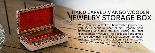 Hand Carved Mango Wooden Jewelry Storage Box Banner