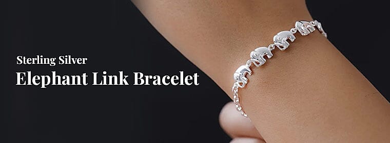 Sterling Silver Elephant Link Bracelet Banner
