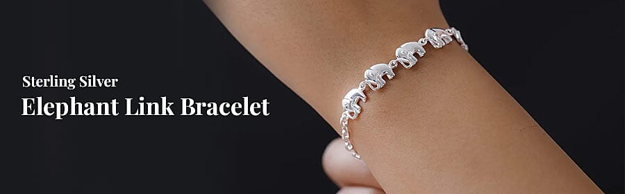 Sterling Silver Elephant Link Bracelet Banner