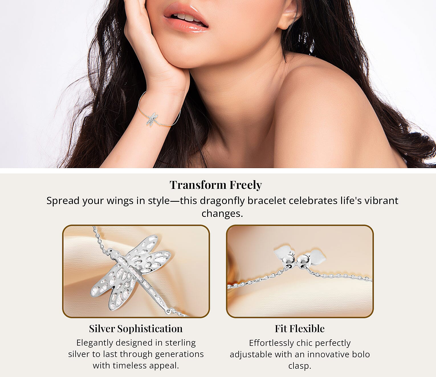 Sterling Silver Dragonfly Bolo Bracelet Banner