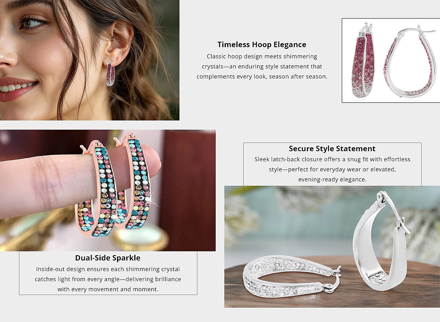 Pink and Red and White Austrian Crystal Inside Out Hoop Earrings Banner