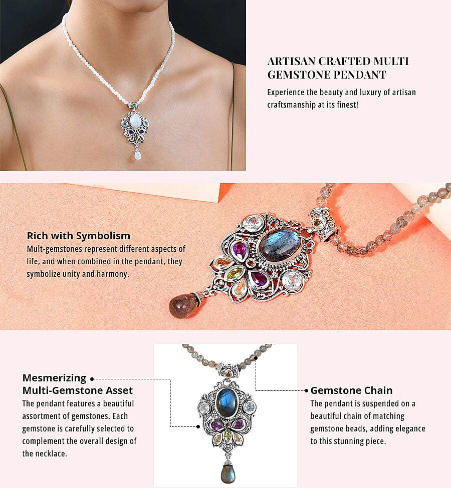 Artisan Crafted Multi Gemstone Pendant Banner