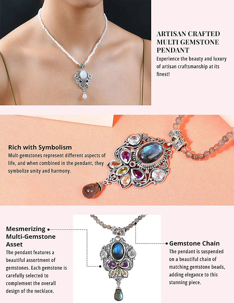 Artisan Crafted Multi Gemstone Pendant Banner