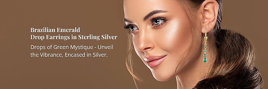 Brazilian Emerald Drop Earrings in Sterling Silver Banner