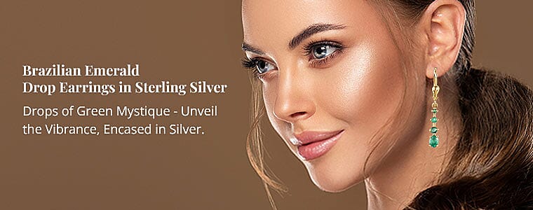 Brazilian Emerald Drop Earrings in Sterling Silver Banner