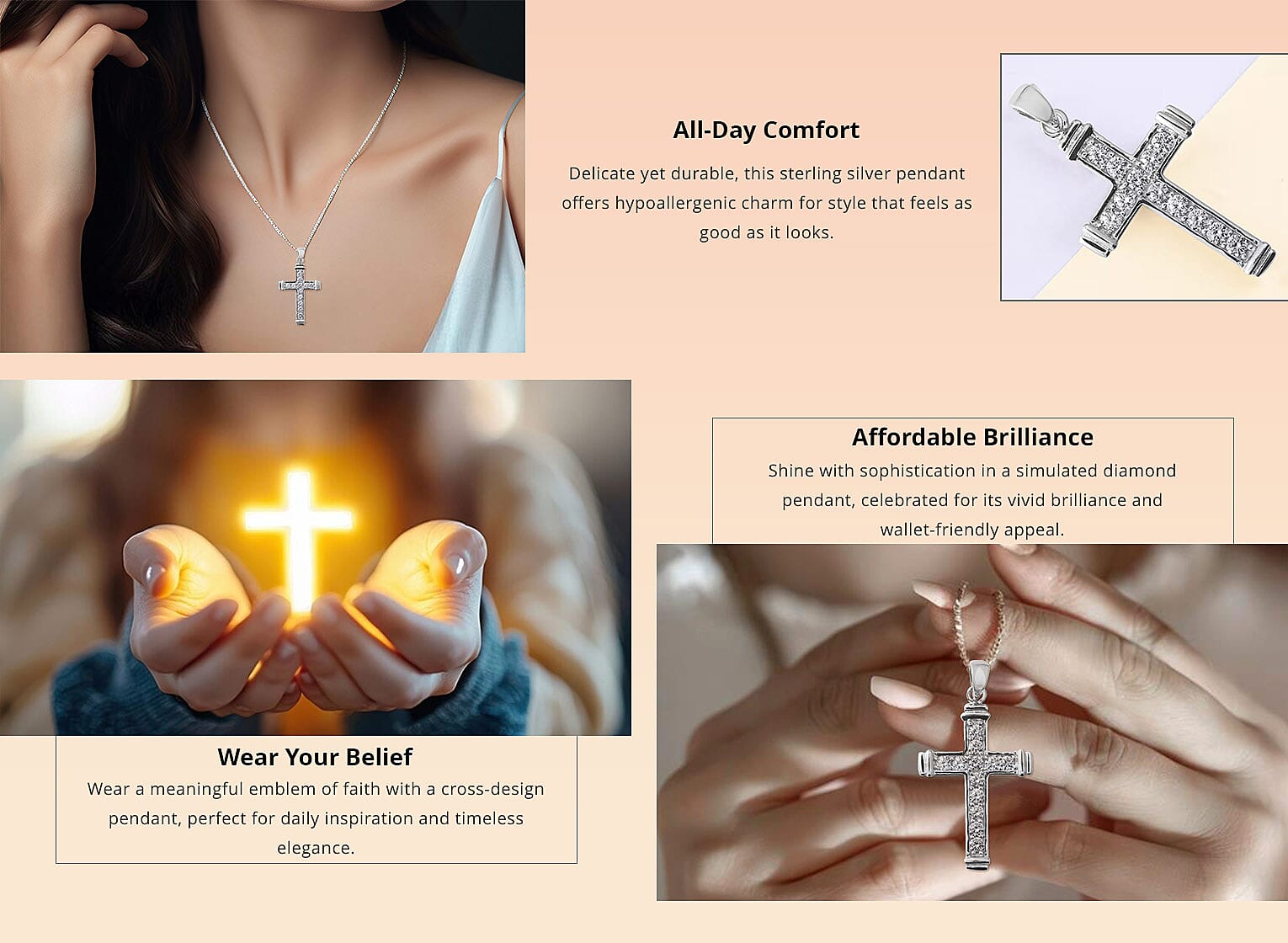 Simulated Diamond Cross Pendant in Sterling Silver Banner