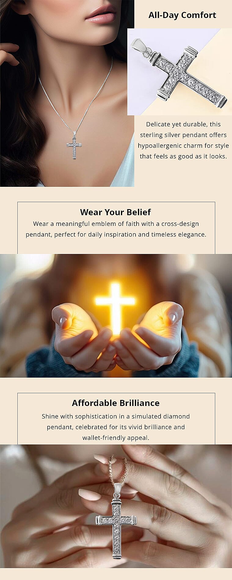 Simulated Diamond Cross Pendant in Sterling Silver Banner