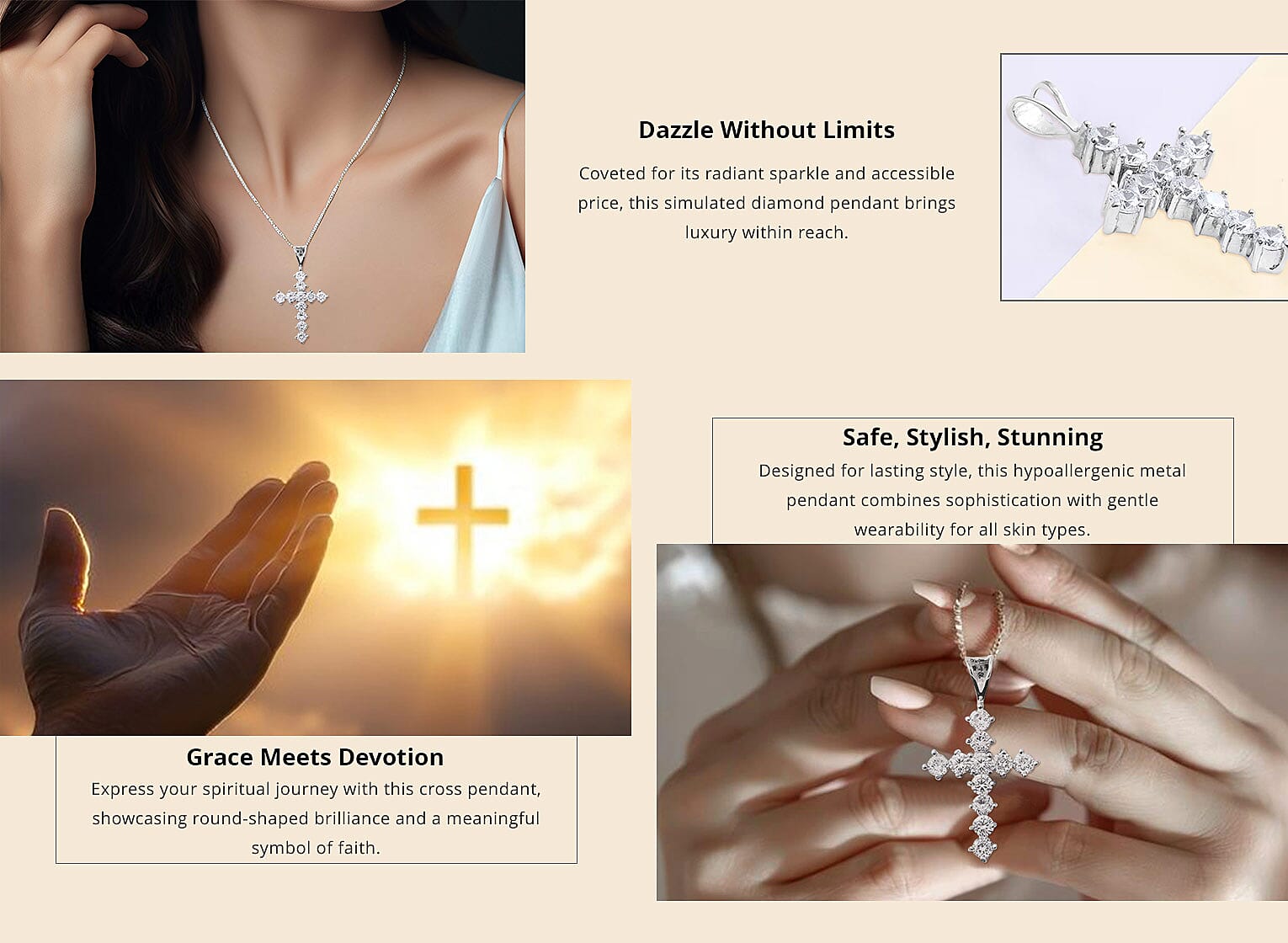 Simulated Diamond Pendant in Sterling Silver, Cross Pendant Banner