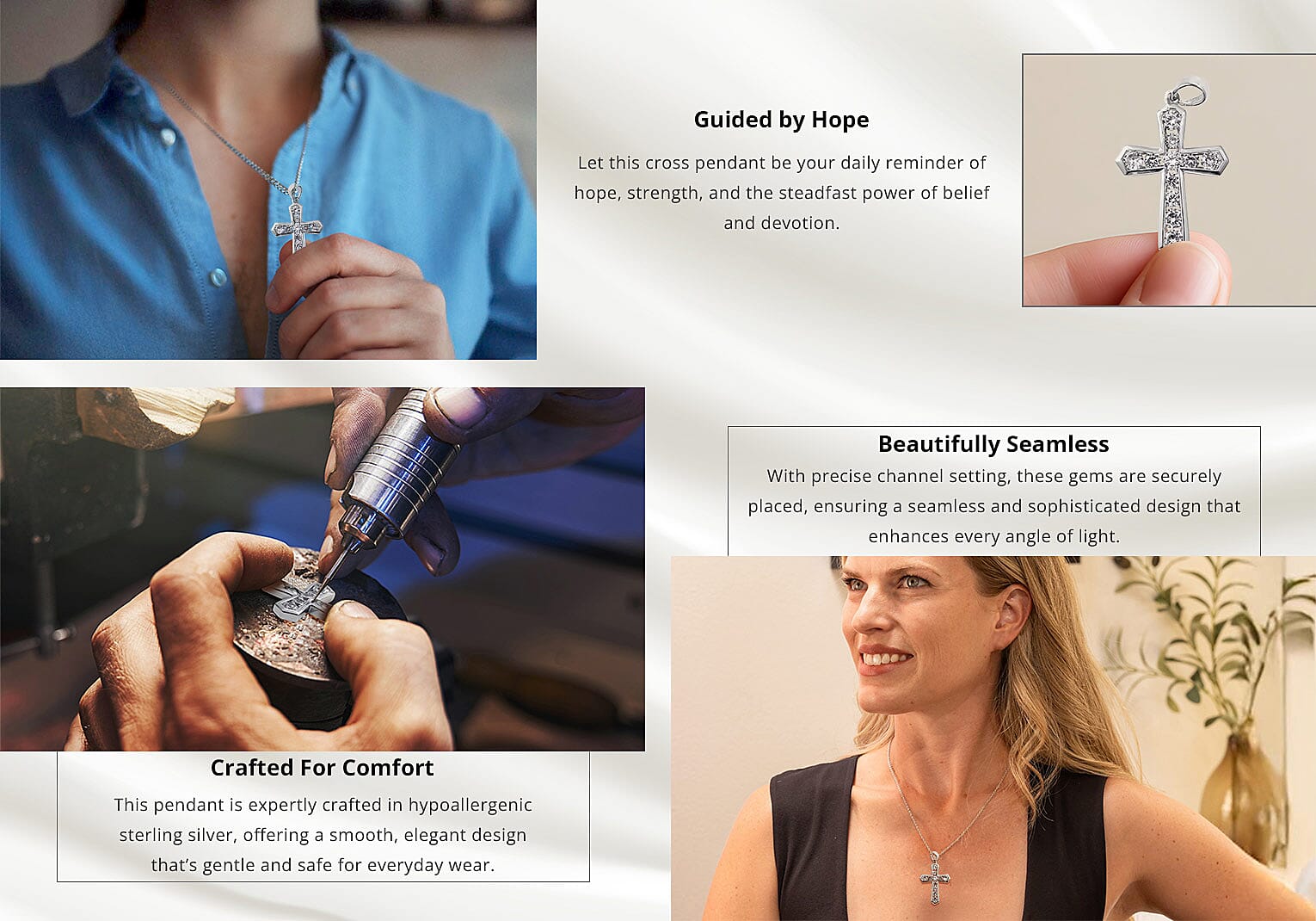 Simulated Diamond Cross Pendant in Sterling Silver For Men and Women Banner