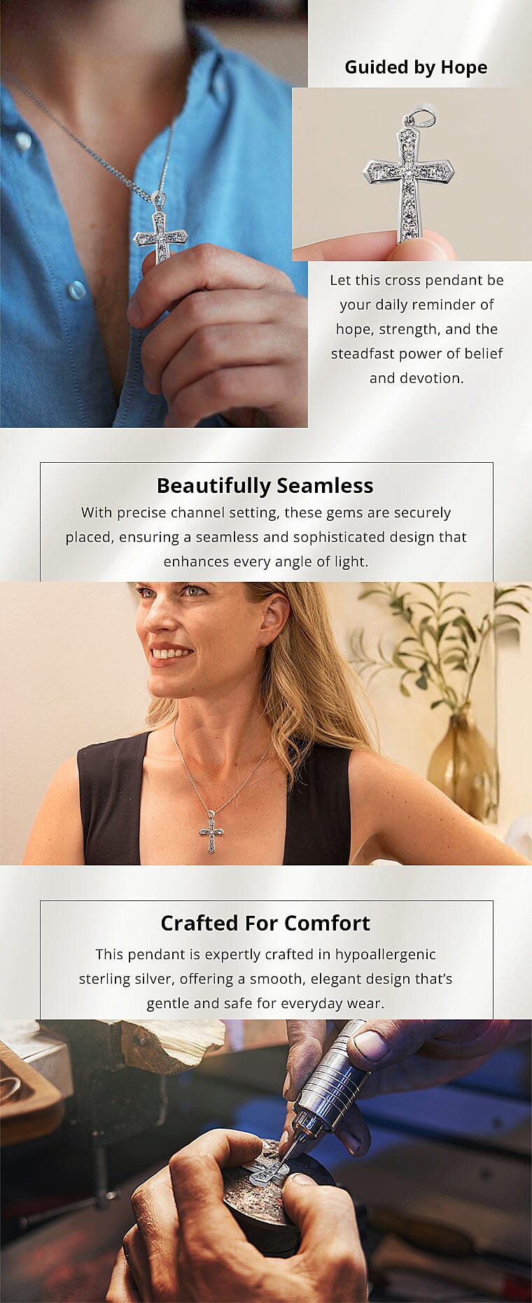 Simulated Diamond Cross Pendant in Sterling Silver For Men and Women Banner