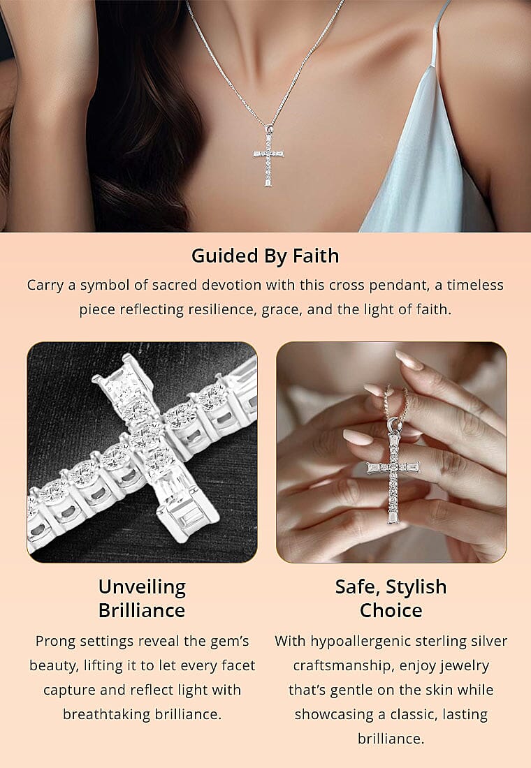 Simulated Diamond Cross Pendant in Sterling Silver Banner